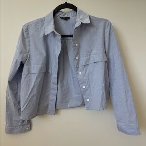 Topshop blue & white striped button up cropped shirt